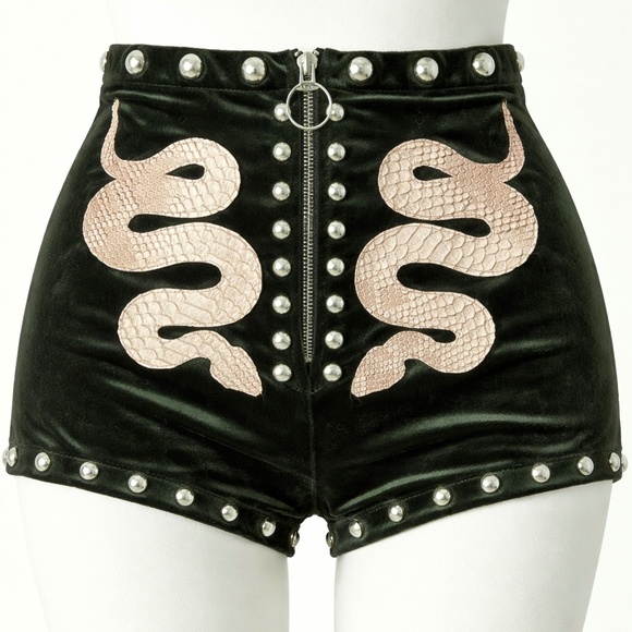Chain Driven Apparel Pants - NEW CHAIN DRIVEN APPAREL Handmade High Waist Velvet Studded SNAKE Shorts SIZE XS